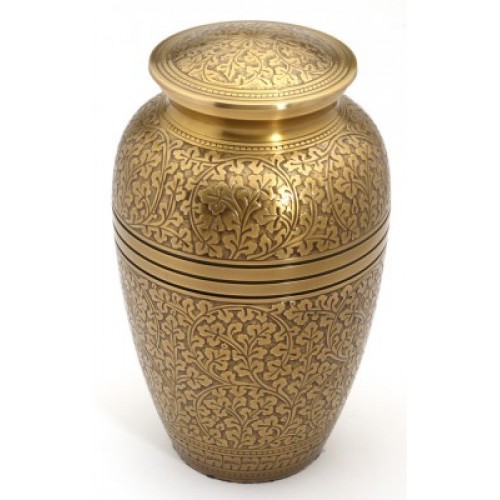 Superior Brass Cremation Ashes Urn  - Adult Size - Lush Foliage - Shades of Copper